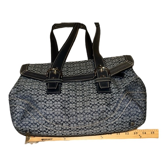 Coach Vintage Soho Blue Mini Signature C Flap Satchel Purse - Picture 6 of 11